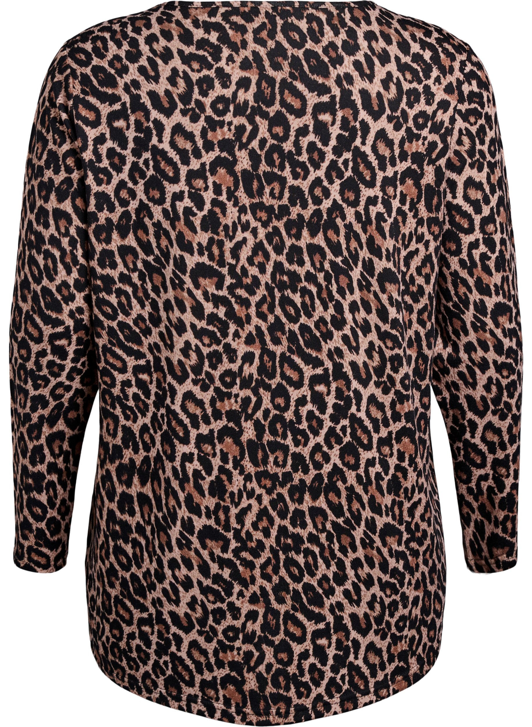 Zizzi Leopardm&oslash;nstret bluse med lange ermer, Brun, Packshot image number 1