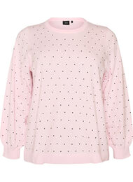 Strikkebluse med sm&aring; prikker, Rosa