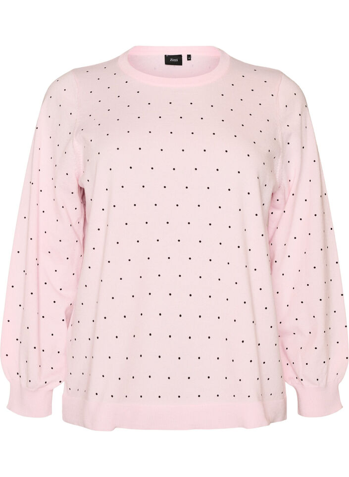 Strikkebluse med sm&aring; prikker, Rosa, Packshot image number 0