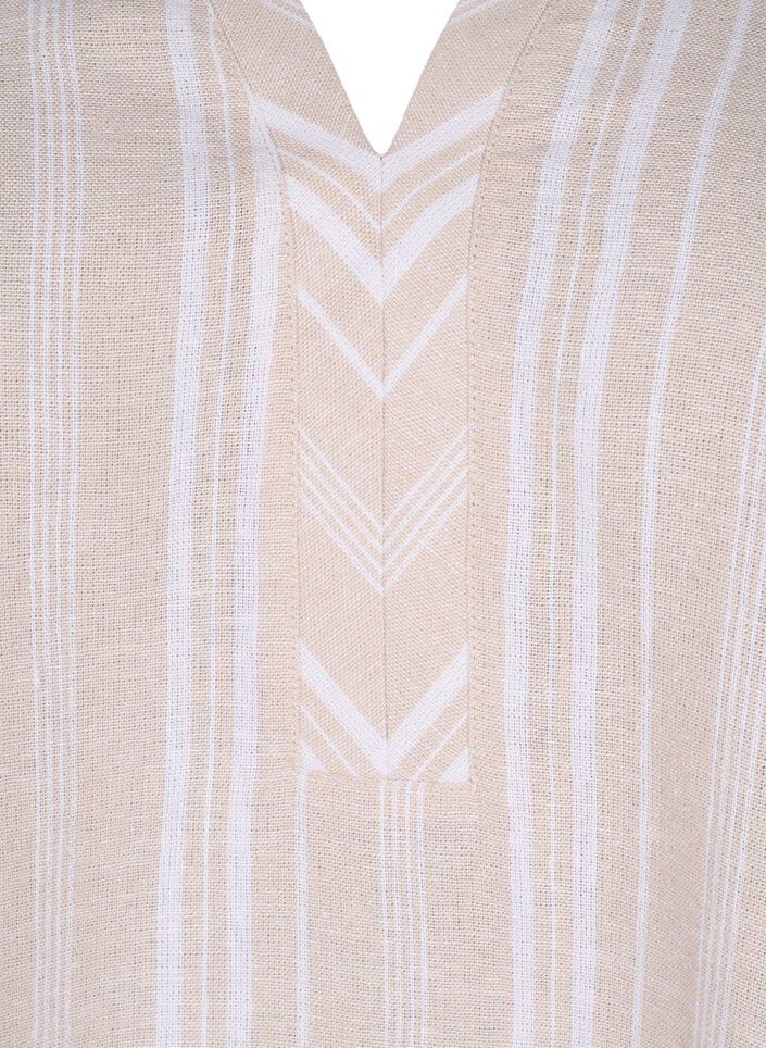 Stripete bluse i lin- og viskoseblandet kvalitet, Beige, Packshot image number 2