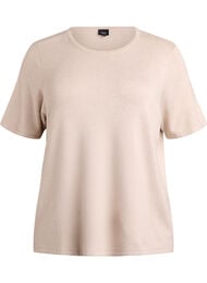 Kortermet strikkebluse i viskose, Beige