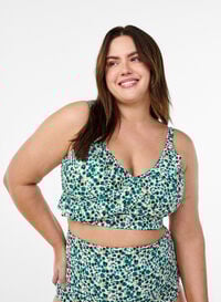 Blomstrete bikinioverdel med volangdetaljer, Grønn Blomstrete bikinioverdel med volangdetaljer, Grønn, Model