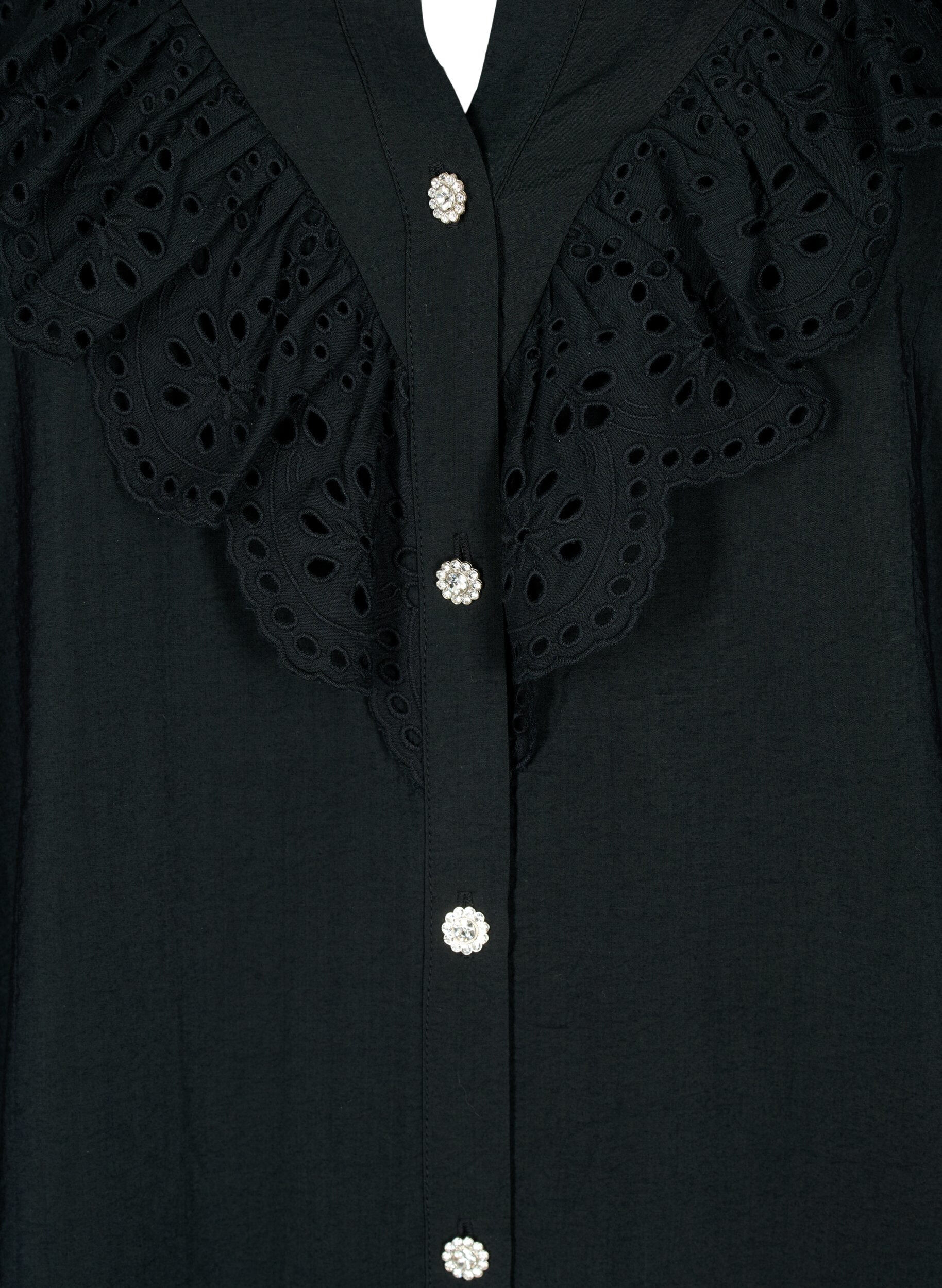 Zizzi Skjortebluse i viskose med volanger, Black, Packshot image number 2
