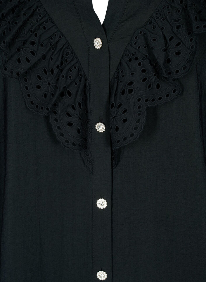 Skjortebluse i viskose med volanger, Black, Packshot
