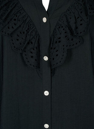 Skjortebluse i viskose med volanger, Black, Packshot image number 2