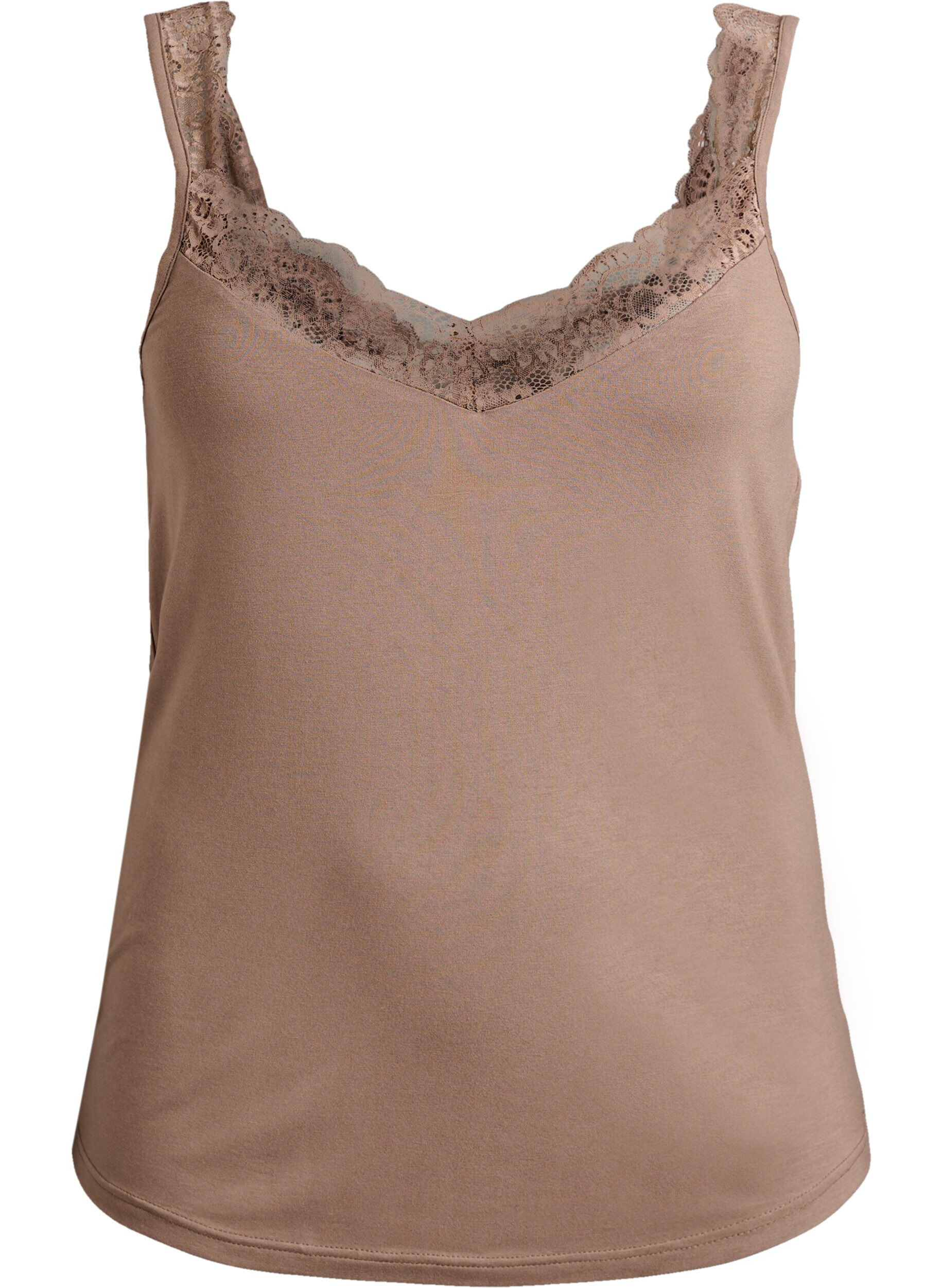 ZizziTopp i viskose med blondekant, Beige, Packshot image number 0