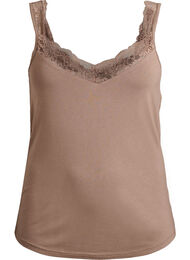 Topp i viskose med blondekant, Beige
