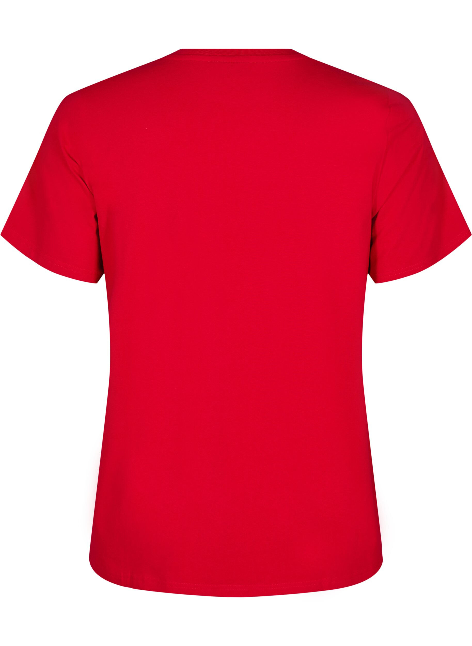 Zizzi T-skjorte i &oslash;kologisk bomull med rund hals, Salsa, Packshot image number 1