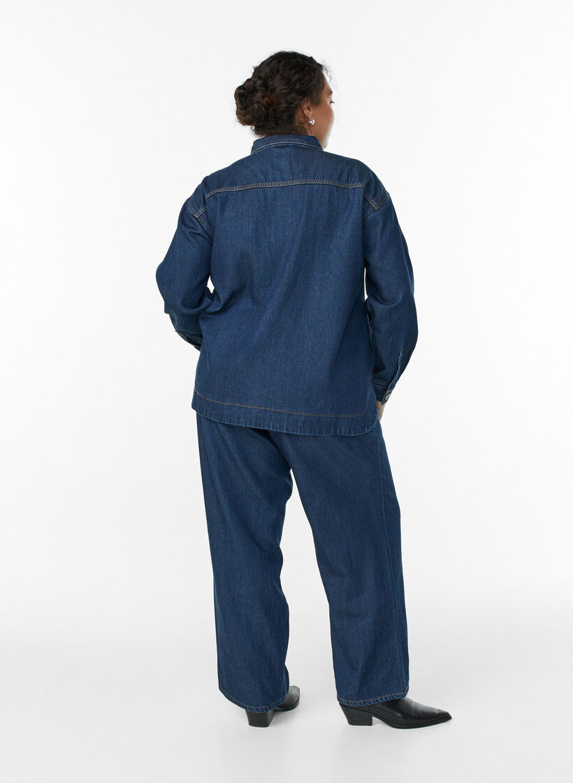 Vide jeans med knytebelte og h&oslash;y midje, Bl&aring;, Model image number 1