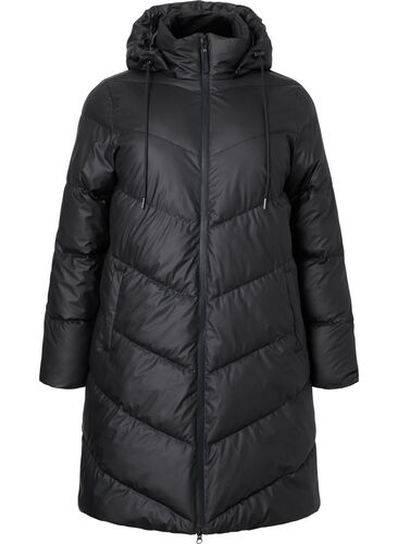 Vannavvisende vinterjakke med avtagbar hette, Black, Packshot image number 0