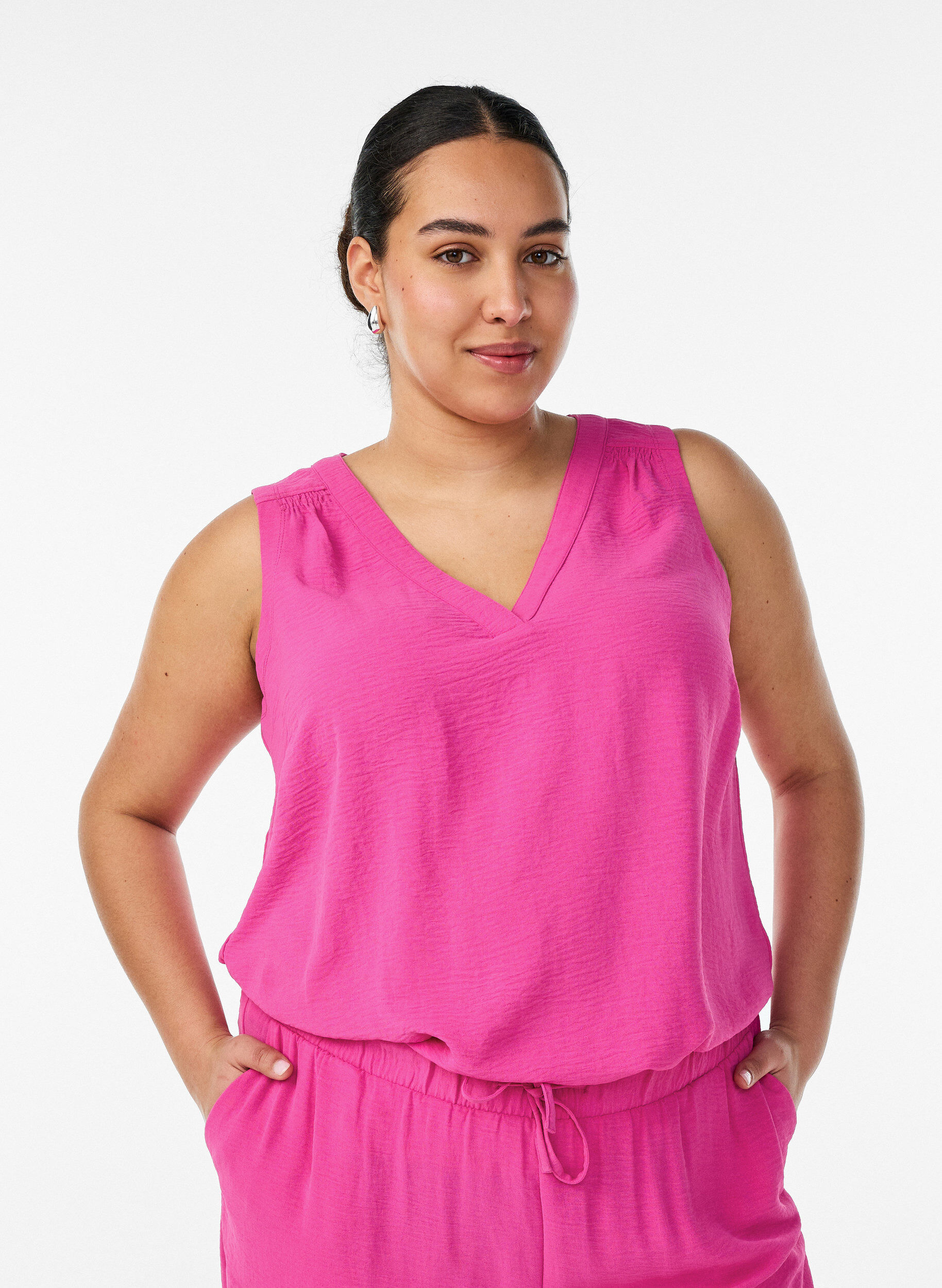 Ermel&oslash;s overdel med rynkedetaljer, Rosa, Model