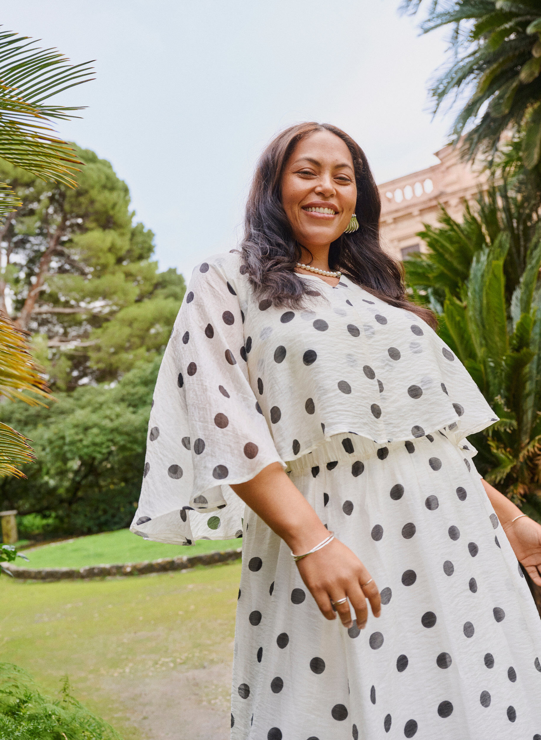 Zizzi Lag-p&aring;-lag topp med prikkem&oslash;nster, Vanilje, Image image number 0