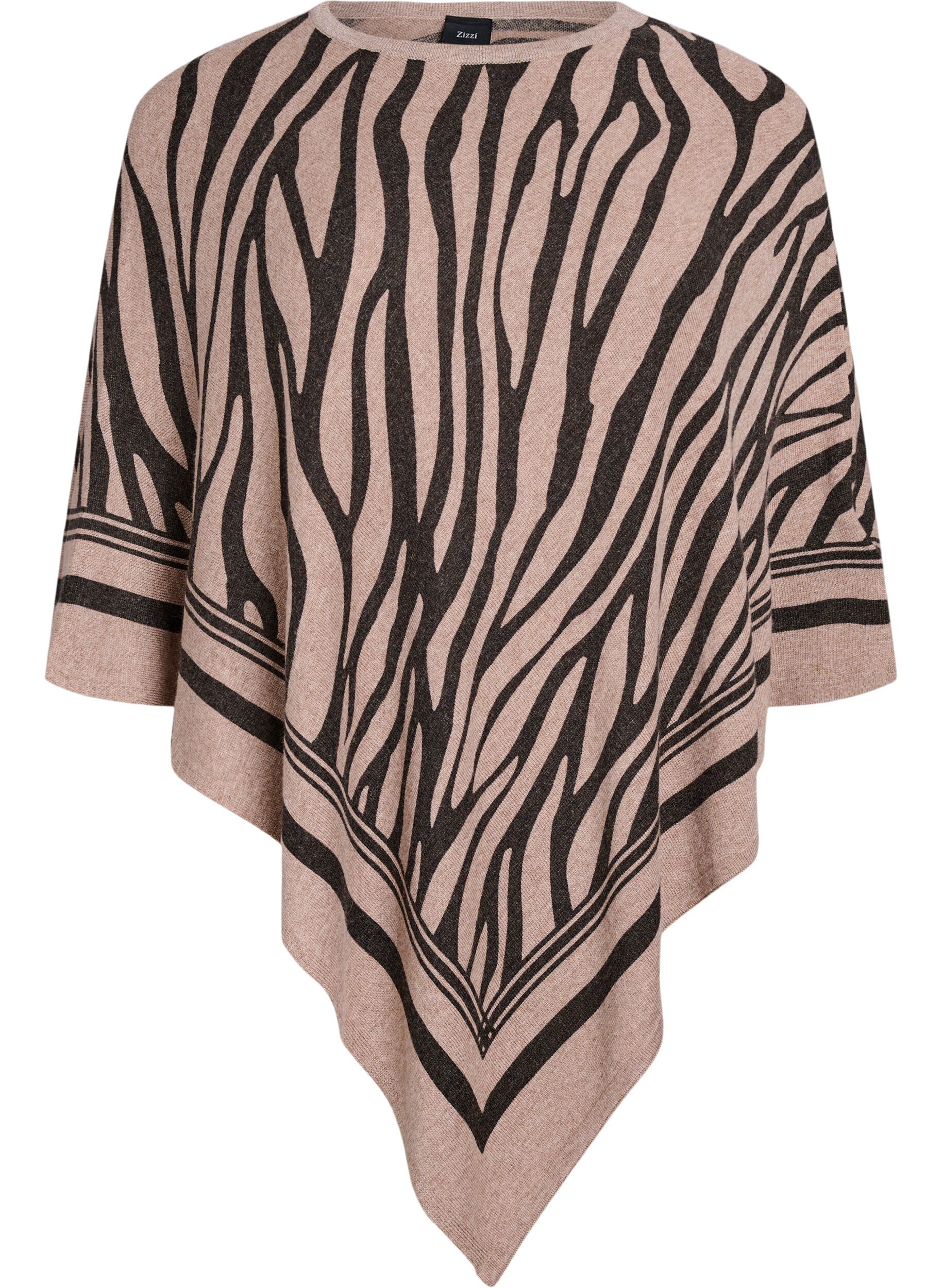 ZizziFinstrikket poncho, Svart, Packshot image number 0
