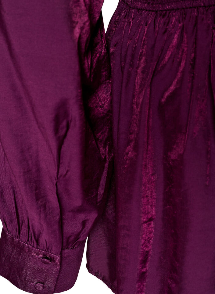 Skinnende viskosebluse med peplumeffekt, Lilla, Packshot image number 3