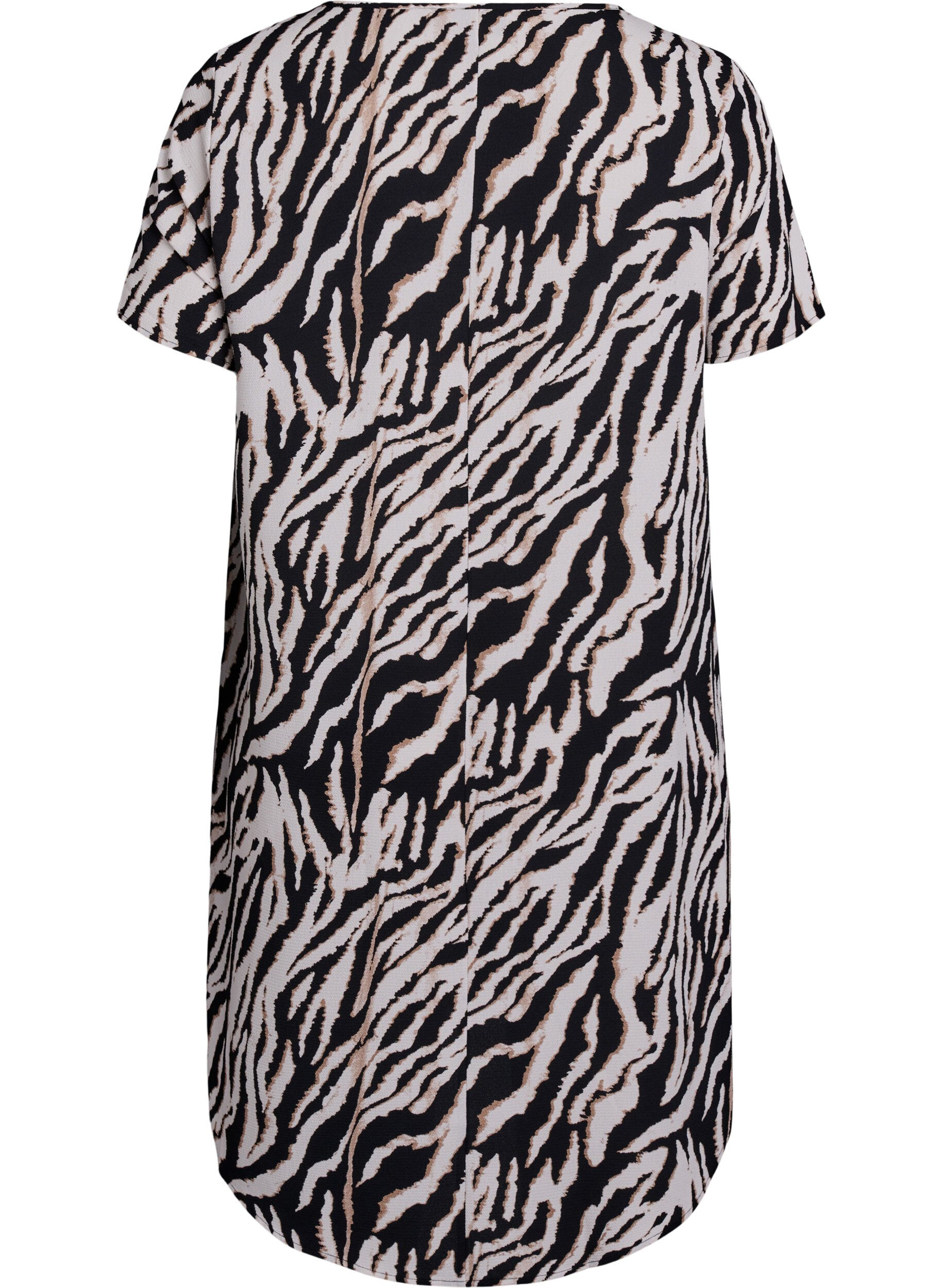 Zizzi Kjole med trykk og korte ermer, Svart, Packshot image number 1