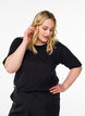 Ribbestrikket jerseybluse med korte ermer, Svart, Model image number 0