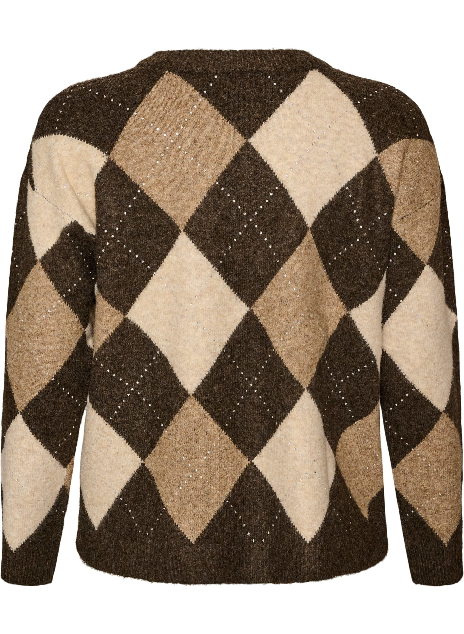 ZizziStrikket topp med argyle m&oslash;nster og rhinesteiner, Brun, Packshot image number 1