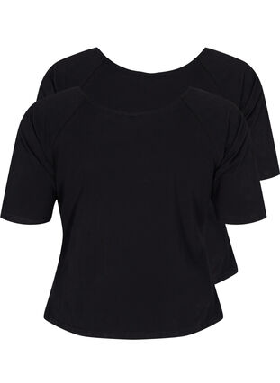 T-skjorte i bomull med 2/4-ermer, 2 stk, Black, Packshot image number 1