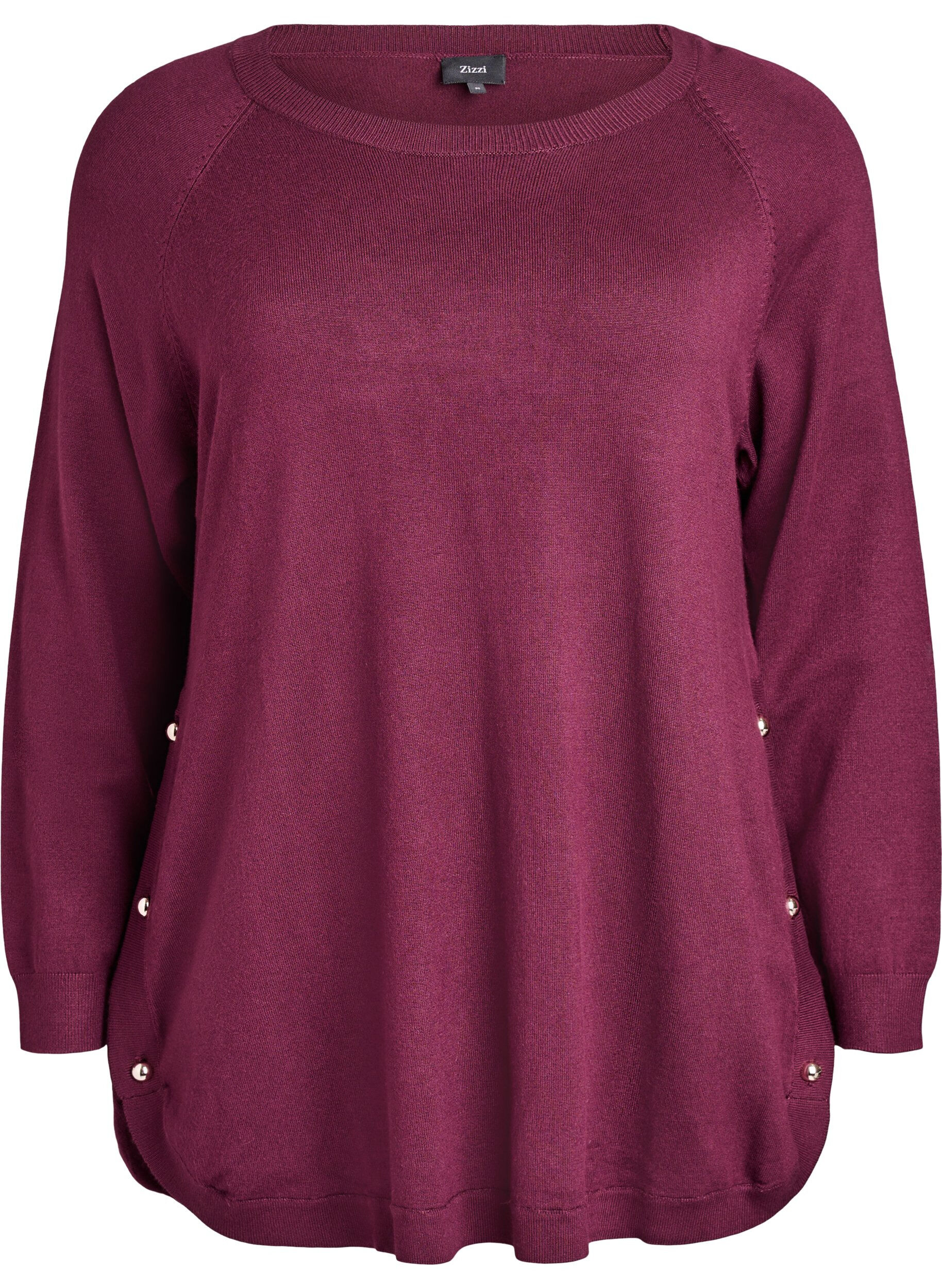 ZizziStrikkebluse med knapper i sidene, R&oslash;d, Packshot image number 0