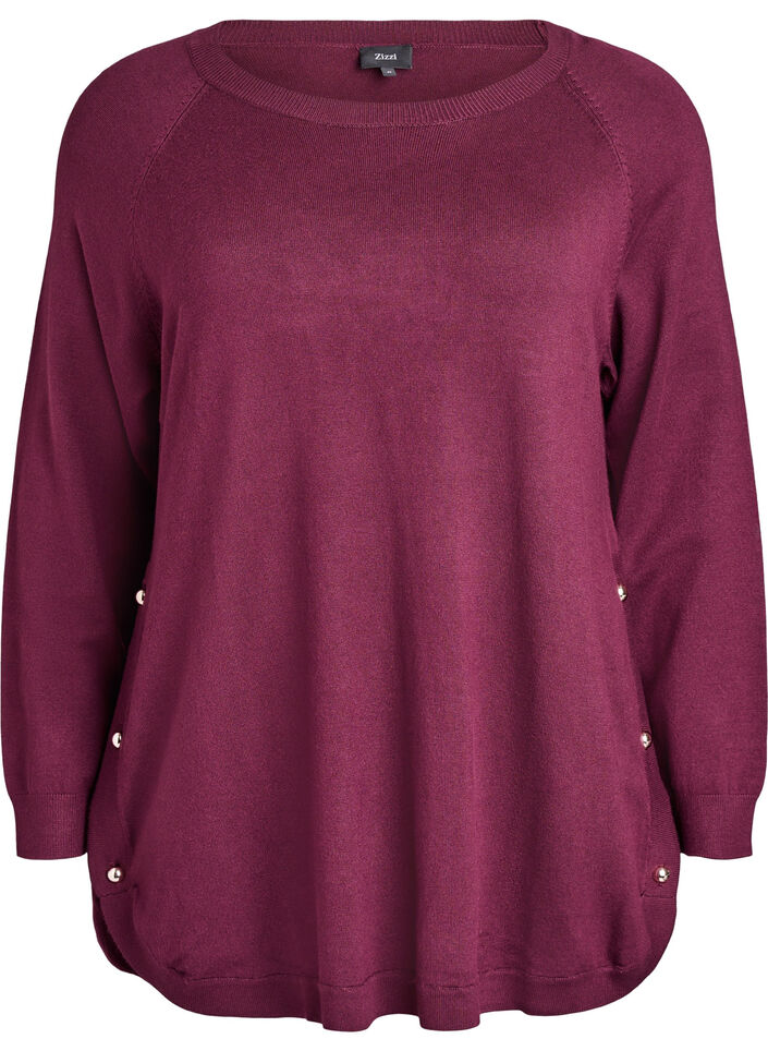 Strikkebluse med knapper i sidene, R&oslash;d, Packshot image number 0