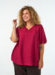 Bluse med ballongermer og V-hals, R&oslash;d, Model image number 0