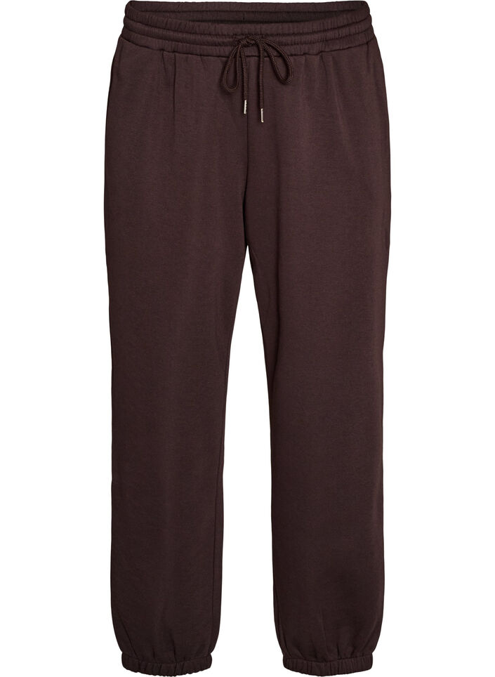 Joggebukse med h&oslash;y midje og sn&oslash;ring, Brun, Packshot image number 0