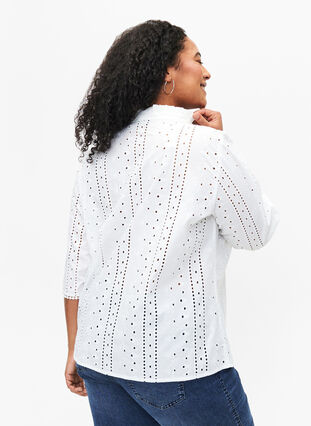 Bomullsskjorte med hullmønster, Bright White, Model image number 1