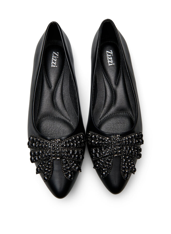 Wide fit - Ballerina med sløyfe og rhinesteiner, Black, Packshot