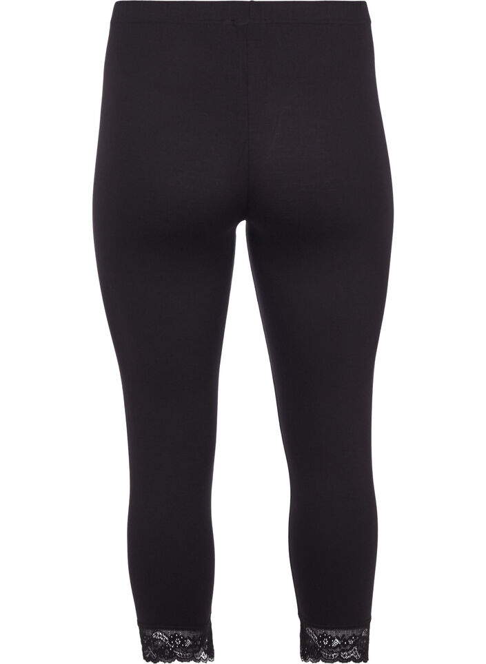 Basis 3/4-lengde leggings med blondekant, Black, Packshot image number 1