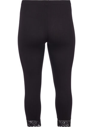Basis 3/4-lengde leggings med blondekant, Black, Packshot image number 1