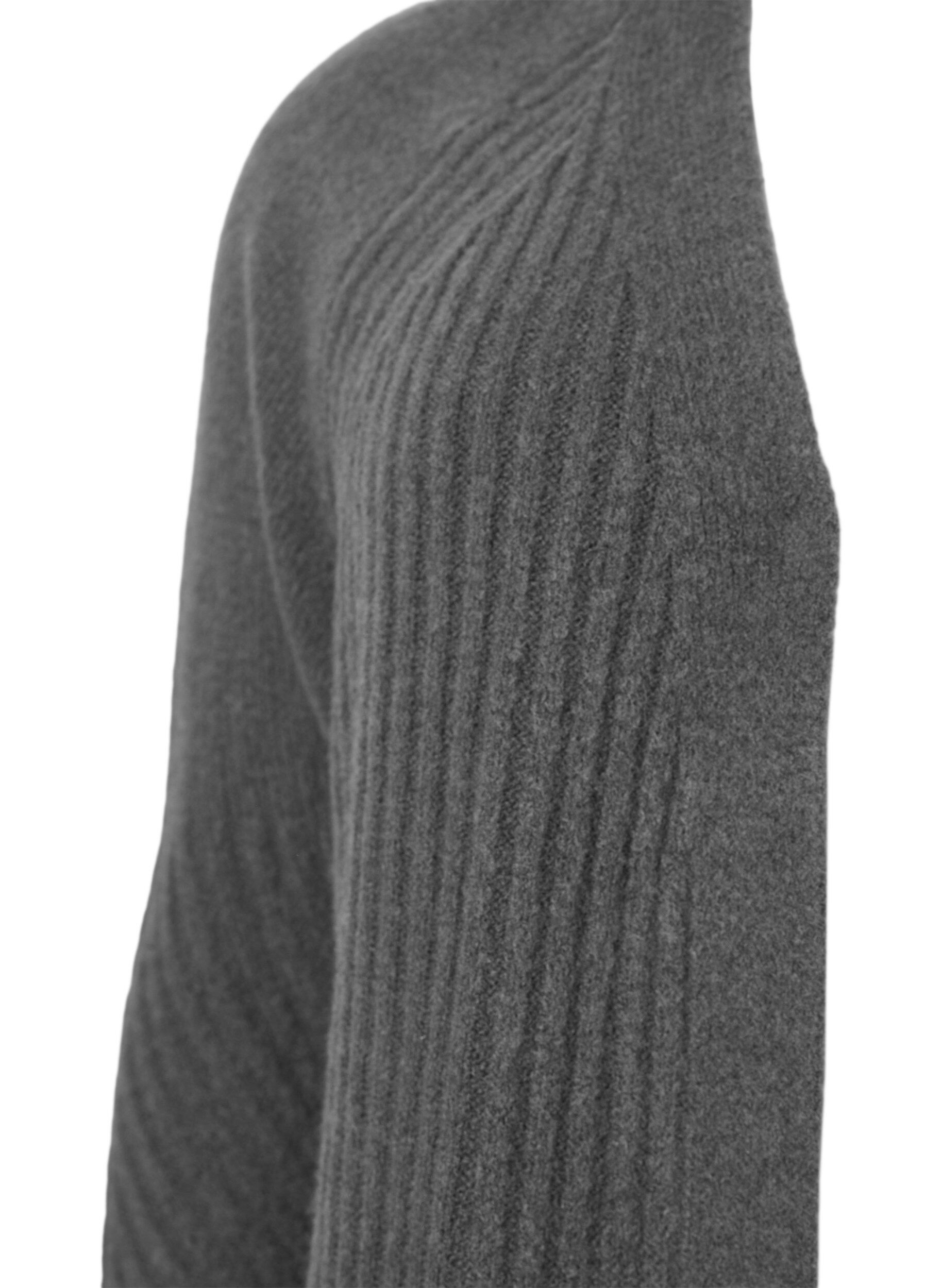 Zizzi Lang cardigan i ribbestrikk, Dark Grey Melange, Packshot image number 2