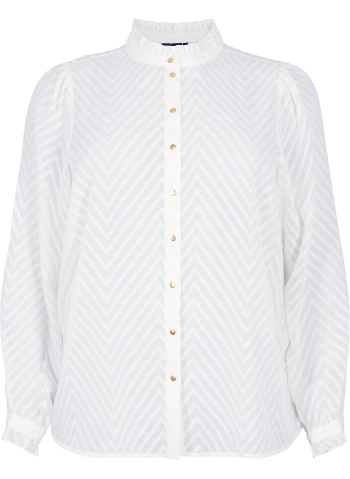 Skjortebluse med volanger og mønstret tekstur, Snow White, Packshot image number 0