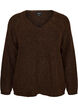 Strikkebluse med V-hals og raglanermer, Brun, Packshot image number 0