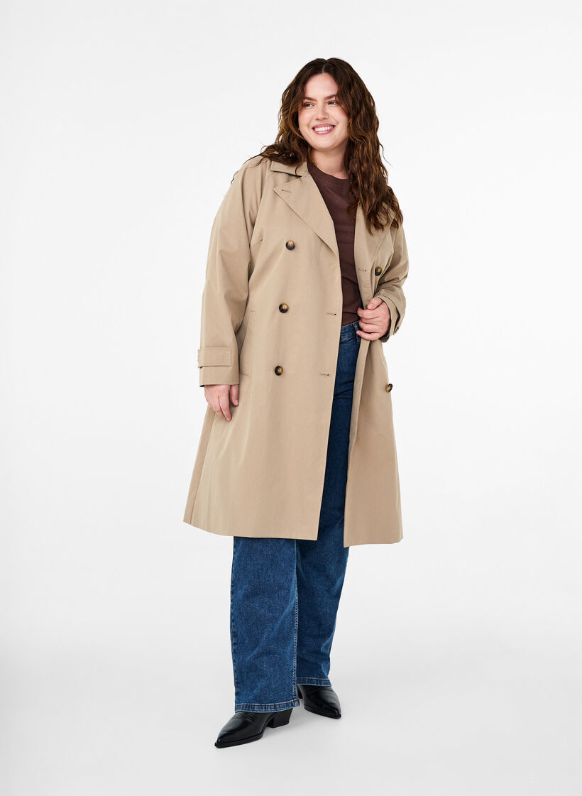 Klassisk lang trenchcoat med belte, Chinchilla, Model image number 3