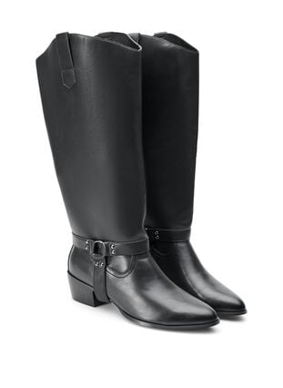 Zizzi Wide fit - Lang støvel med avtakbart skaft, Black, Packshot image number 1