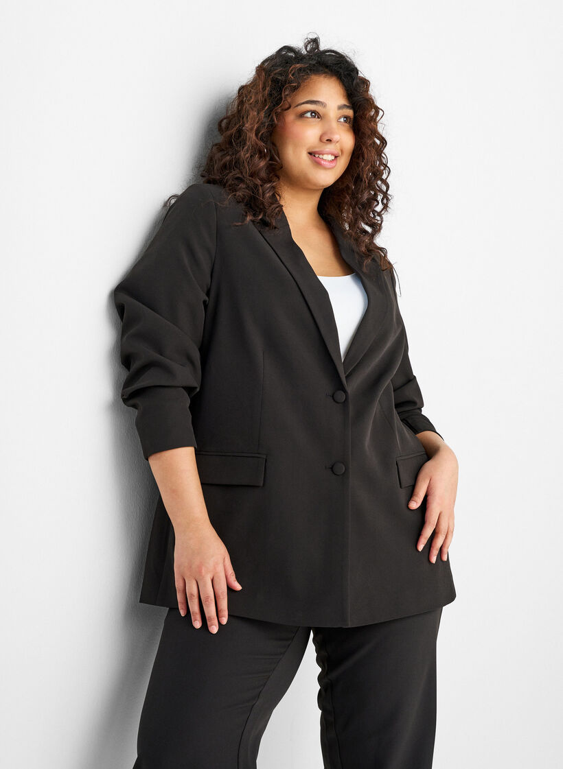 Klassisk blazer med knappelukking, Svart, Model image number 3