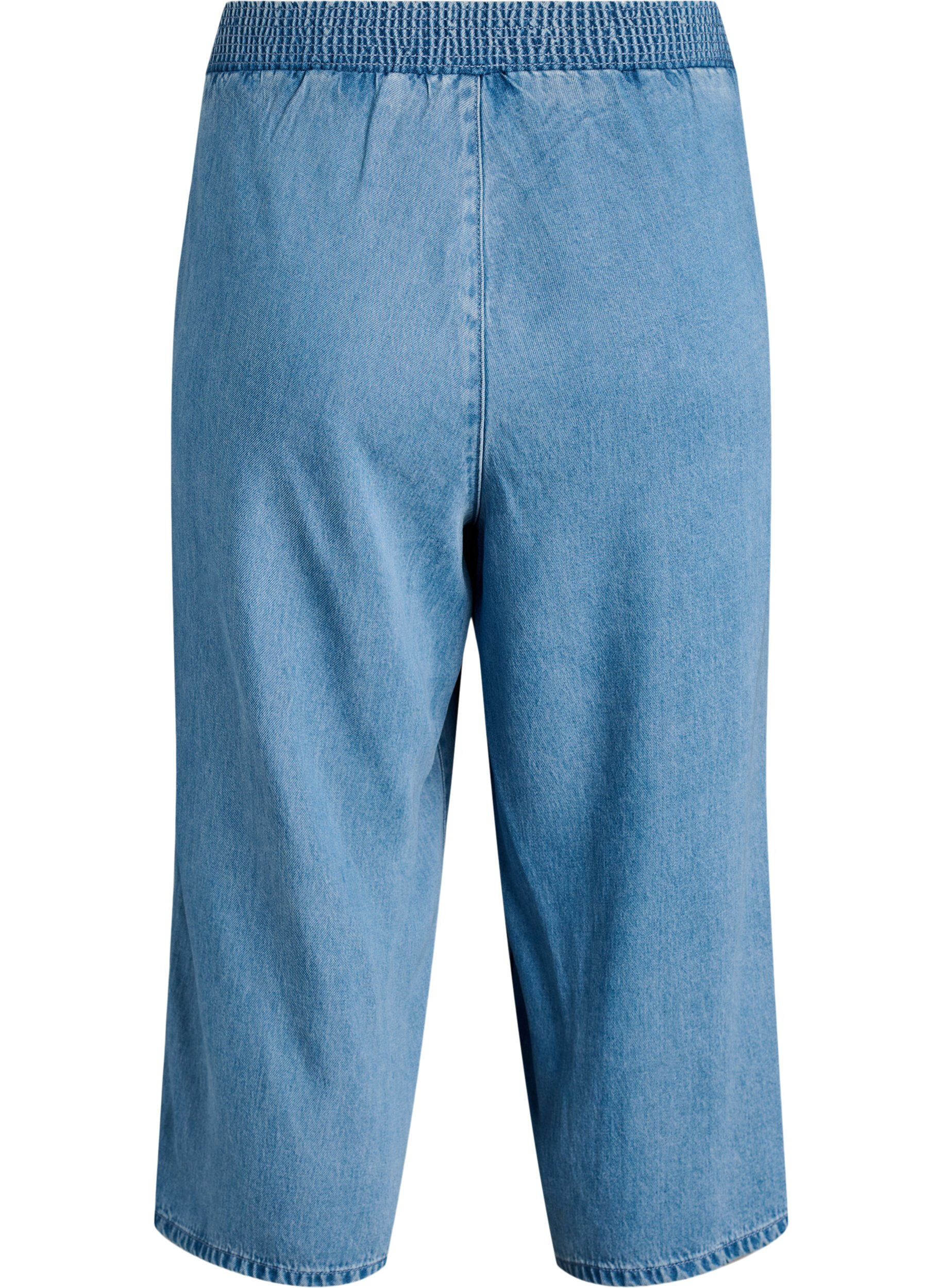 Zizzi Lyocell culotte-bukser med vide ben og plagg i denim, Bl&aring;, Packshot image number 1
