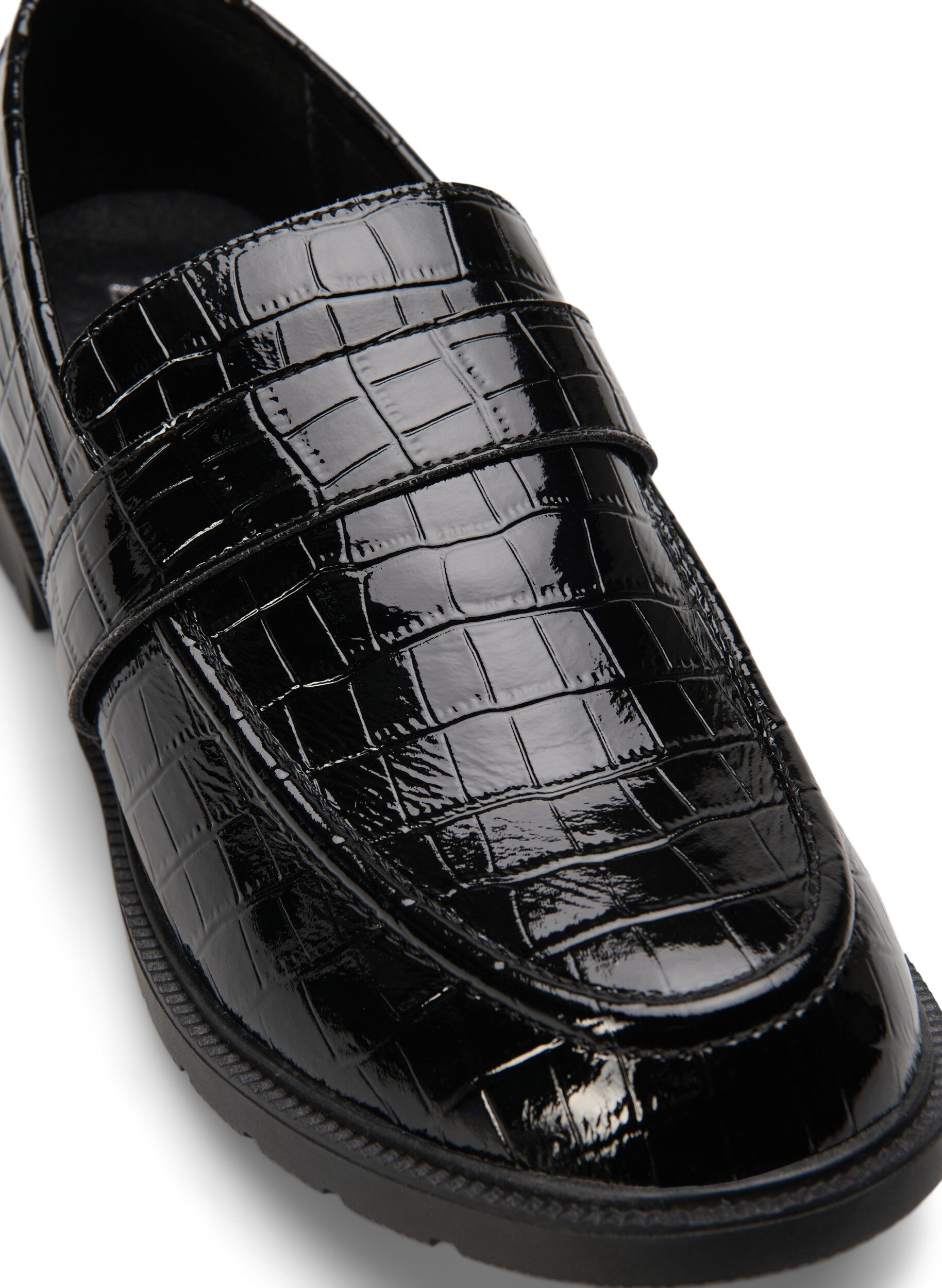 Zizzi Croco-loafers med bred passform i skinn, Black, Packshot image number 3