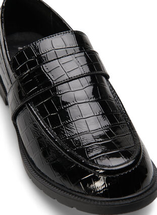 Croco-loafers med bred passform i skinn, Black, Packshot image number 3