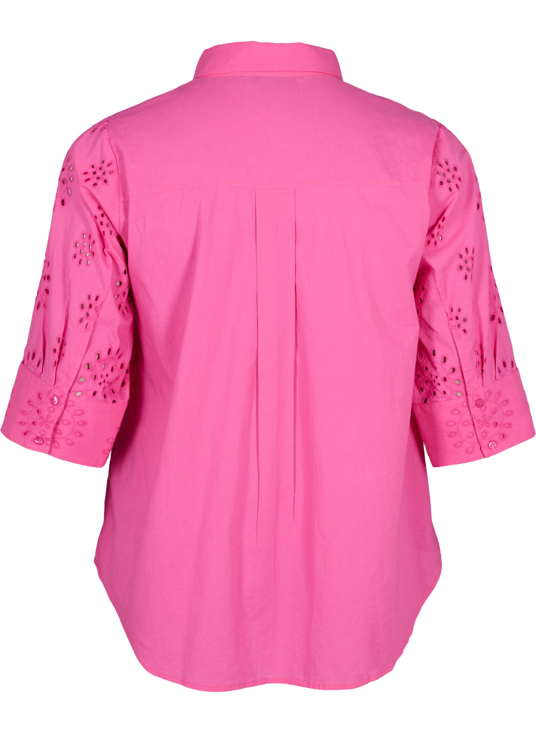 Zizzi Skjortebluse med engelsk broderi og 3/4-ermer, Raspberry Rose, Packshot image number 1