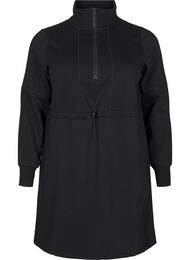 Kort sweatshirtkjole med høy hals og justerbar midje, Black