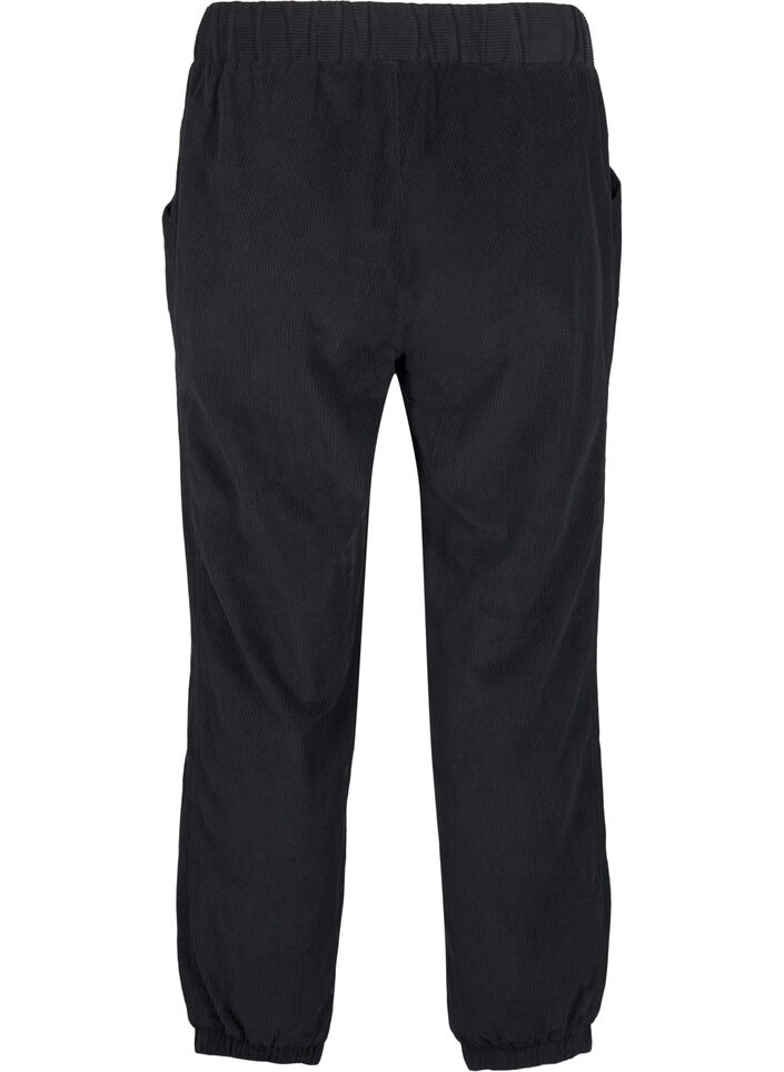 Cordfløyelsbukser med elastisk linning, Black, Packshot