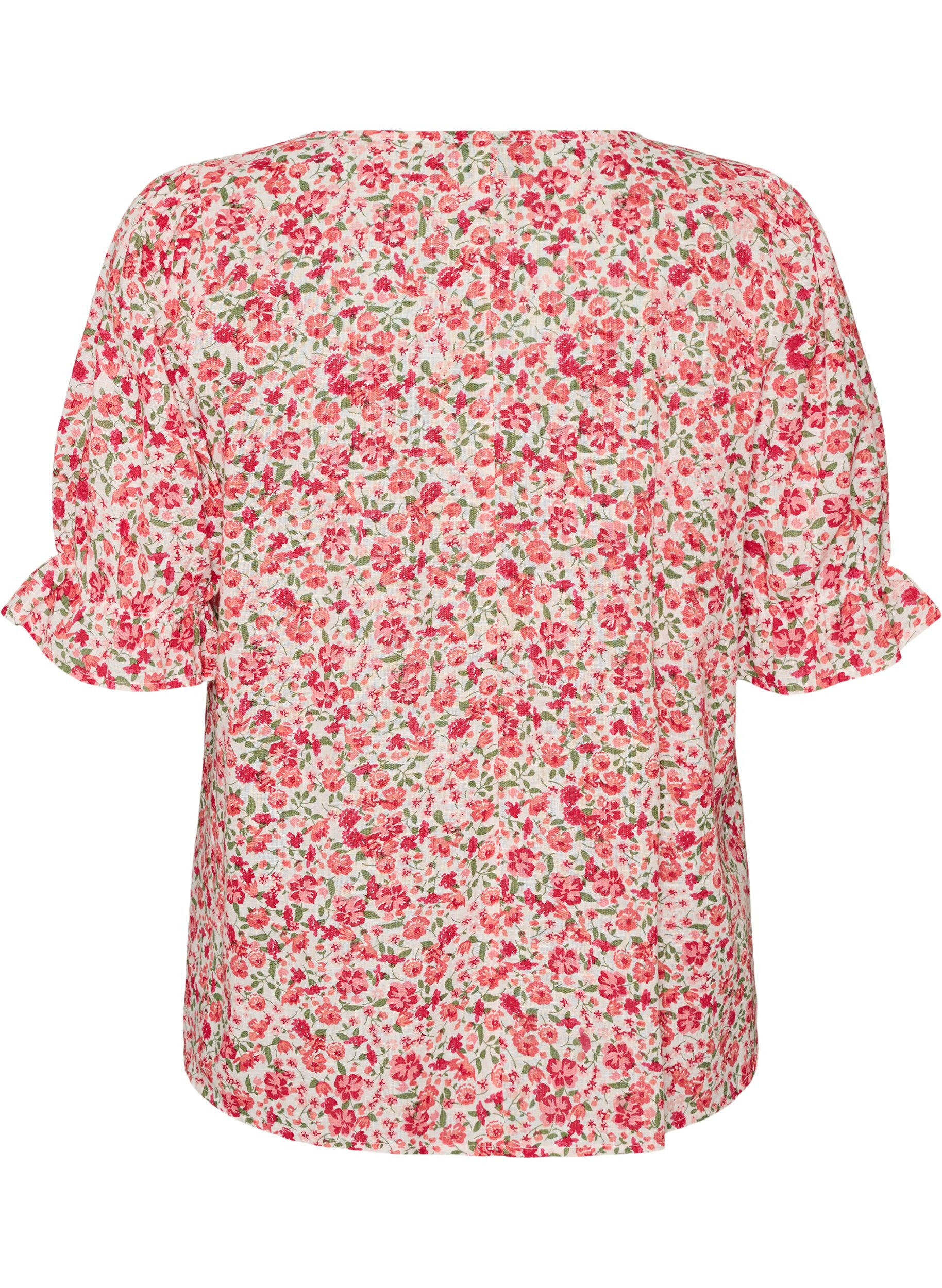 ZizziBluse i bomull med firkantet utringning, R&oslash;d, Packshot image number 1