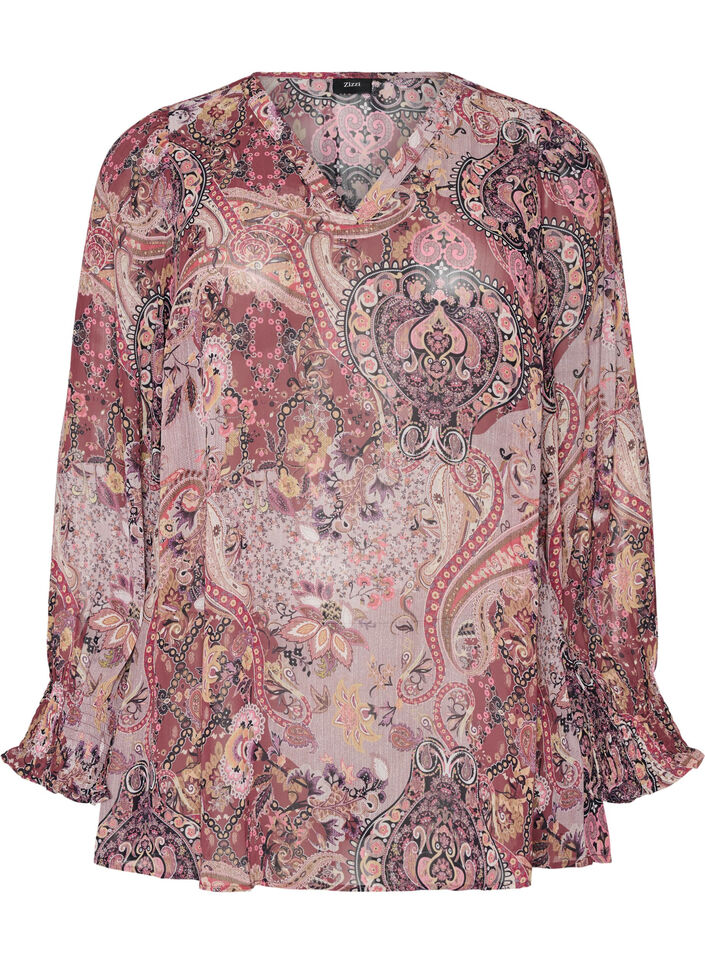 Tunikakjole med paisleytrykk og smockede mansjetter, Rosa, Packshot image number 0