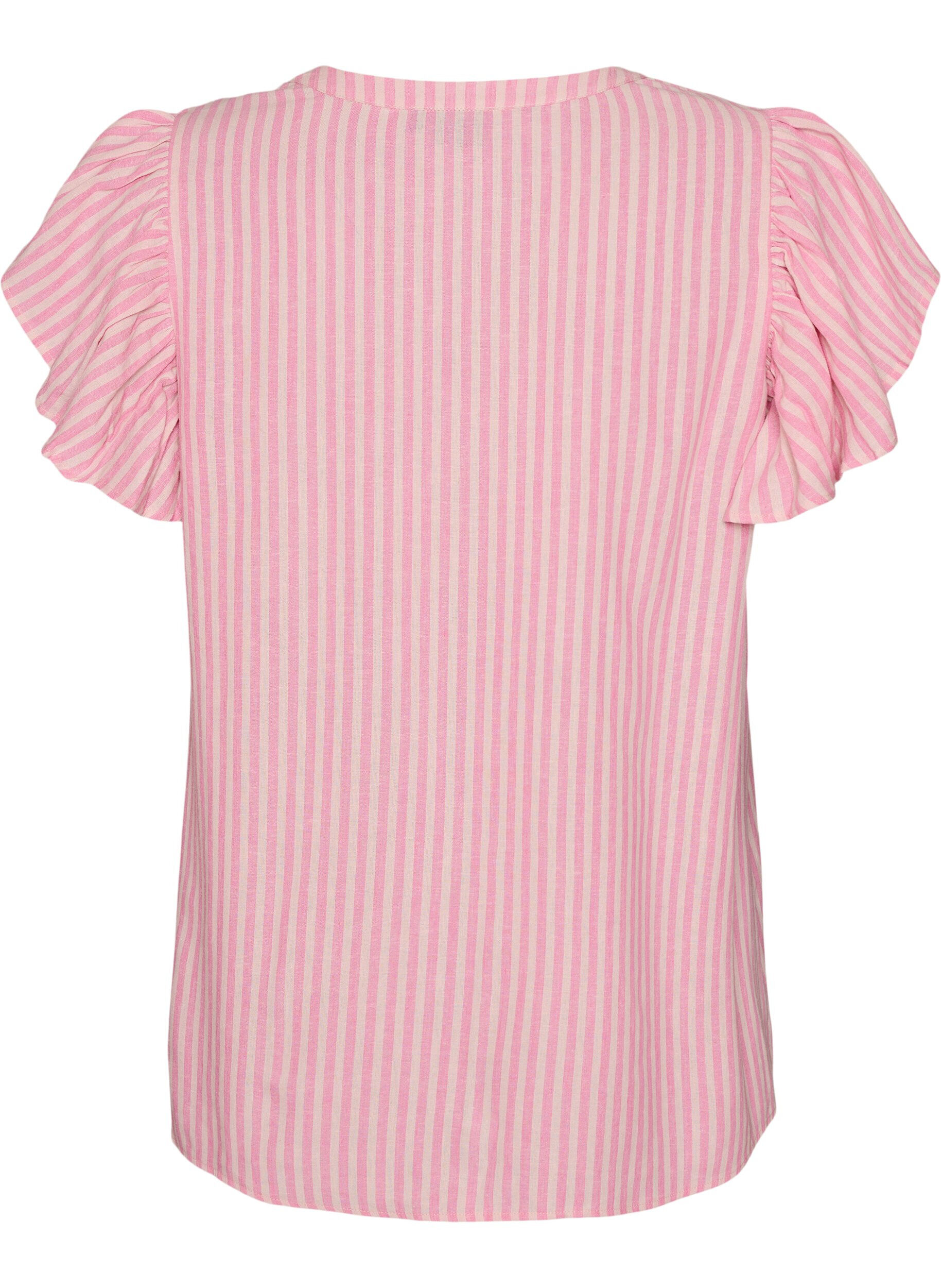 ZizziBluse i viskose og lin med volangermer, Rosa, Packshot image number 1