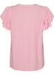 Bluse i viskose og lin med volangermer, Rosa, Packshot image number 1