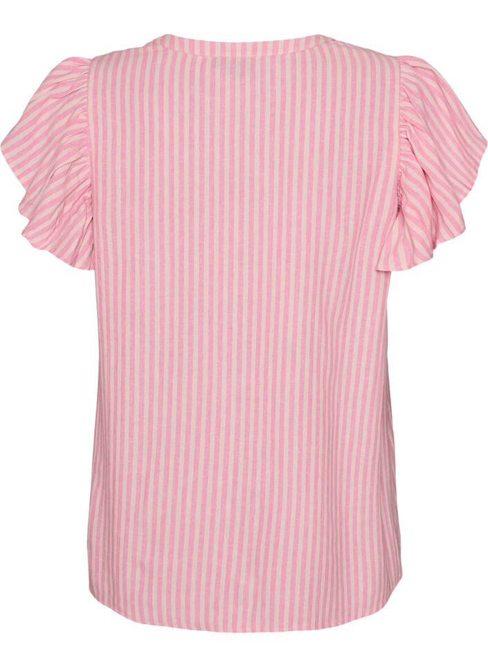 Bluse i viskose og lin med volangermer, Rosa, Packshot image number 1