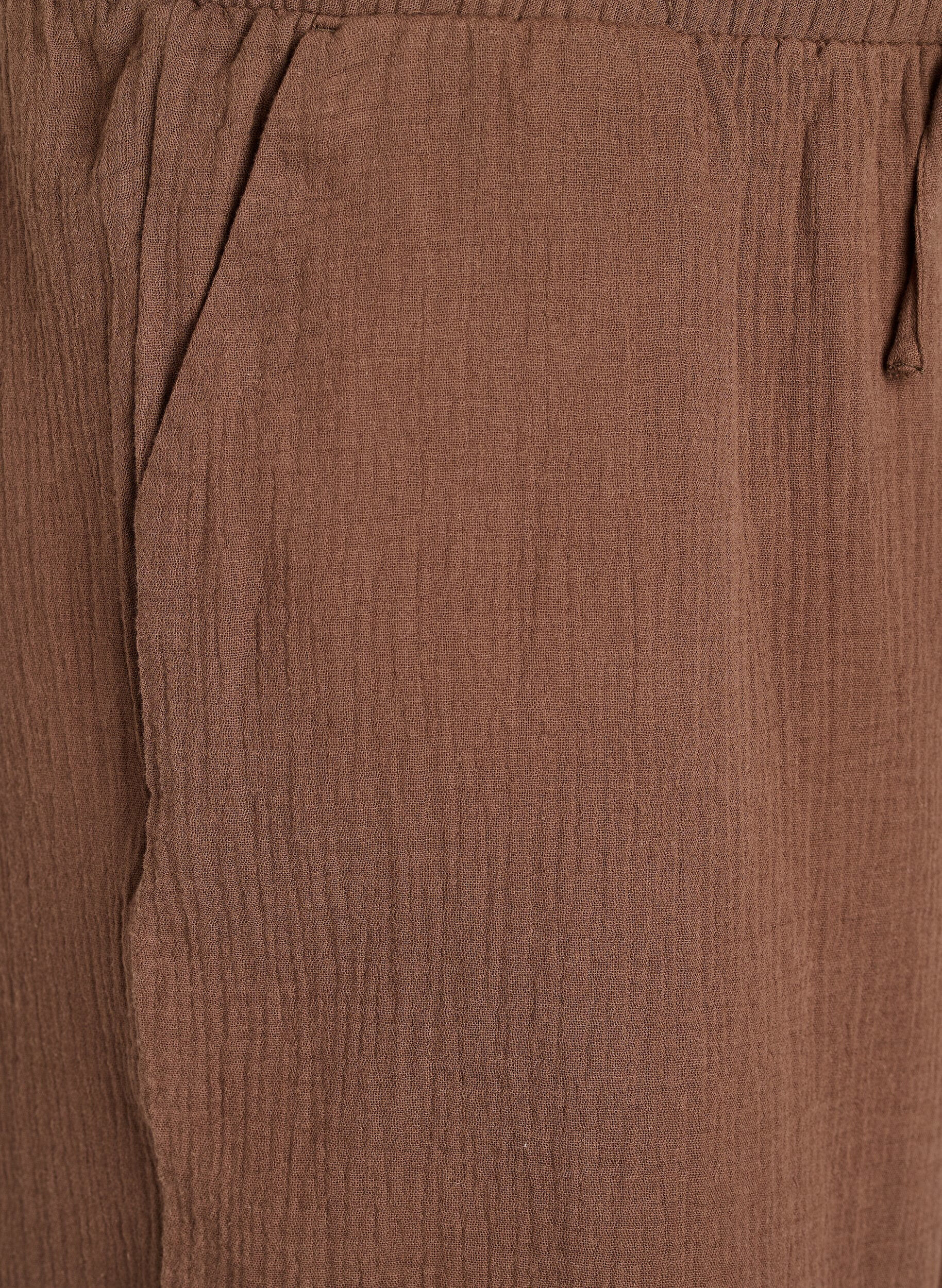 ZizziCulottebukse i bomullsmuslin med h&oslash;y midje, Brun, Packshot image number 2