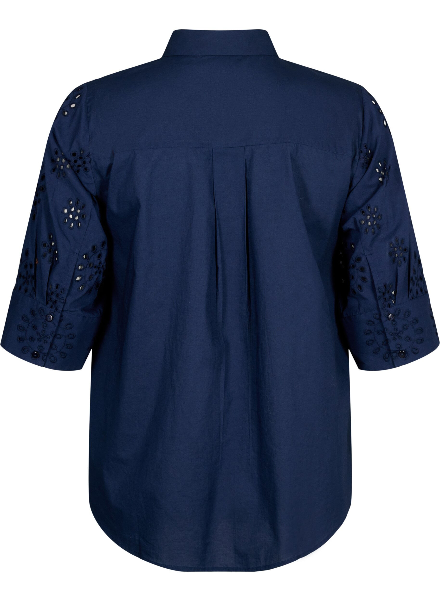 Zizzi Skjortebluse med engelsk broderi og 3/4-ermer, Navy Blazer, Packshot image number 1