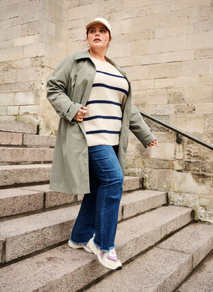 Zizzi Trenchcoat med lommer og belte, Sea Spray, Image image number 0